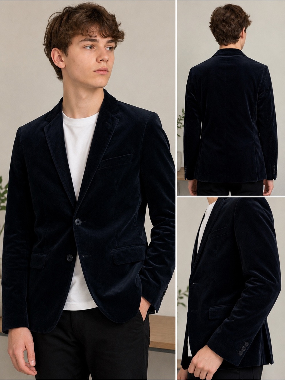H&M Men's Dark Navy Velvet Blazer